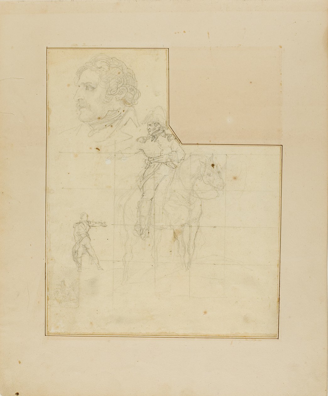 Oficial montado e outros esboços de Jean Louis André Théodore Géricault