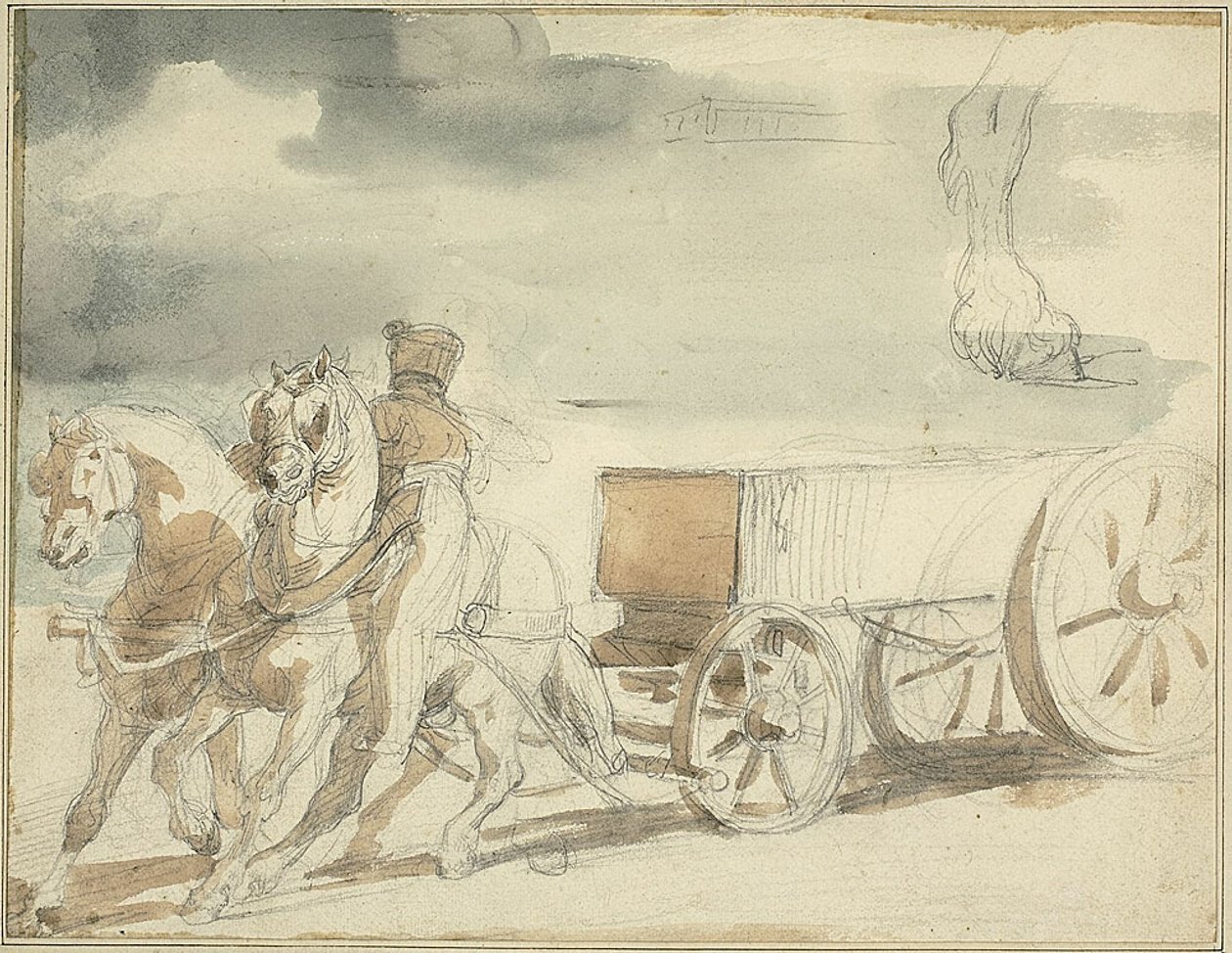 Carro de munições puxado por dois cavalos de Jean Louis André Théodore Géricault
