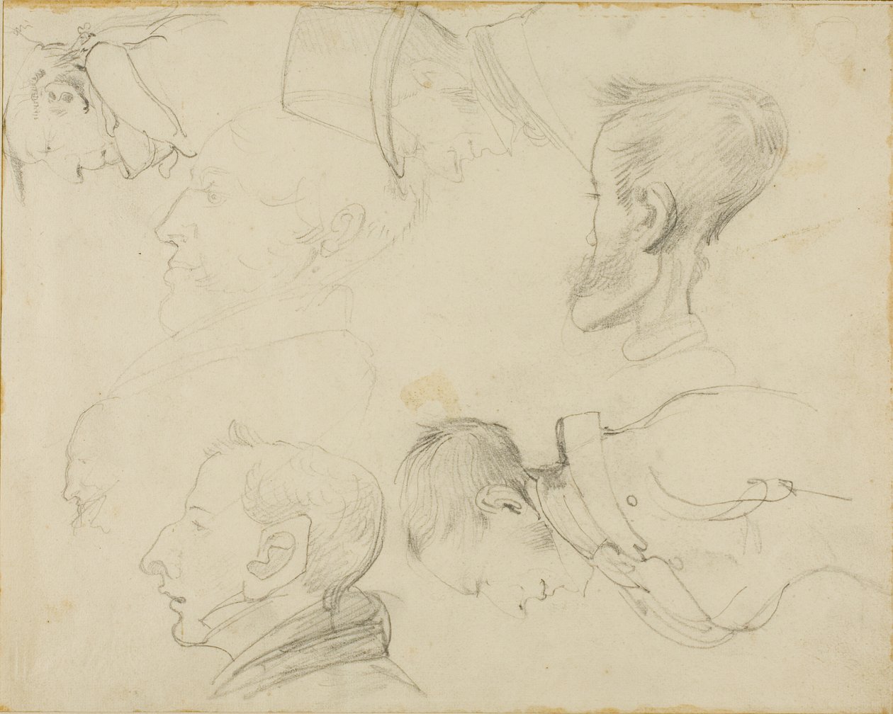 Sete caricaturas de cabeças de Jean Louis André Théodore Géricault