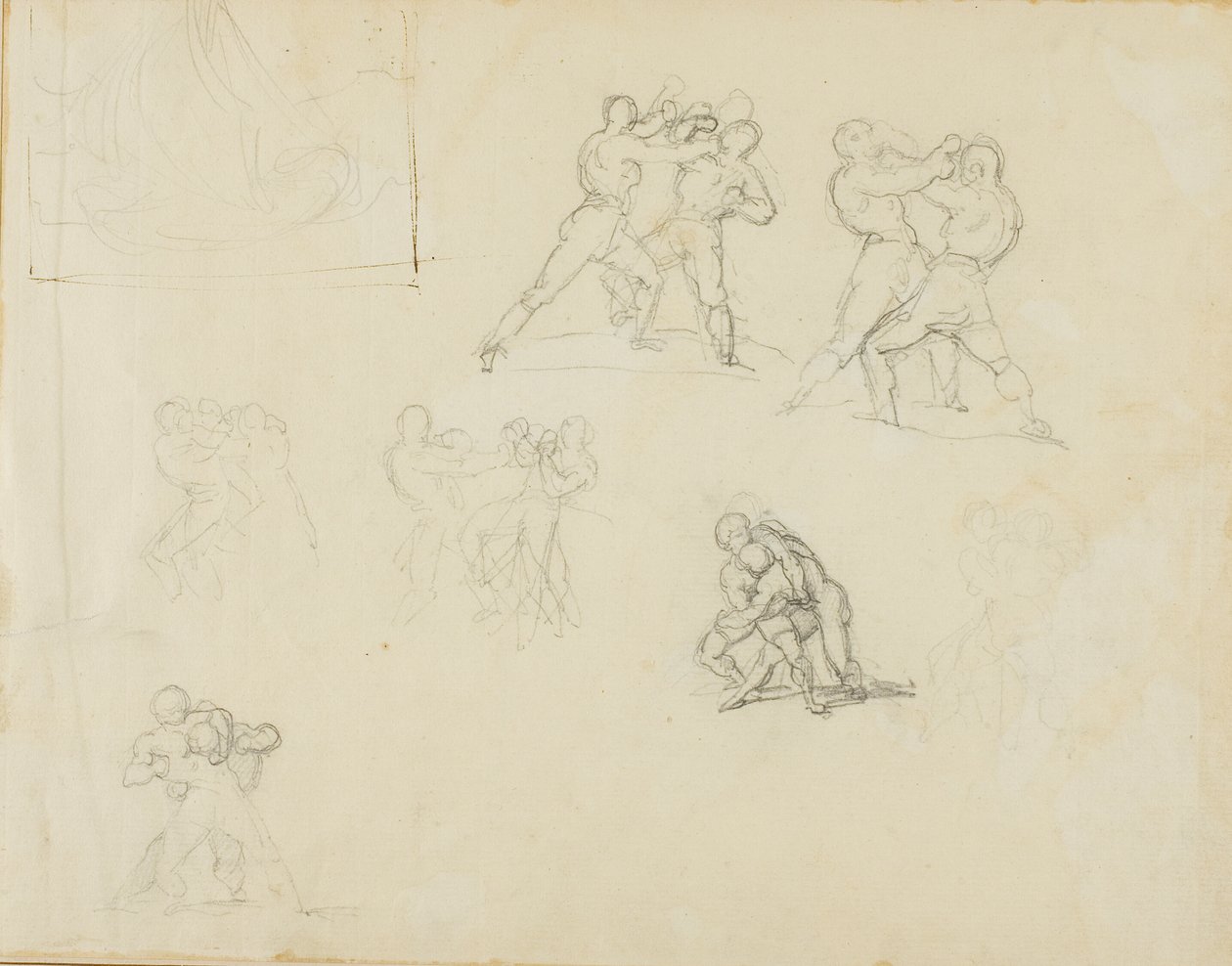 Sete esboços de pares de pugilistas ou lutadores de Jean Louis André Théodore Géricault