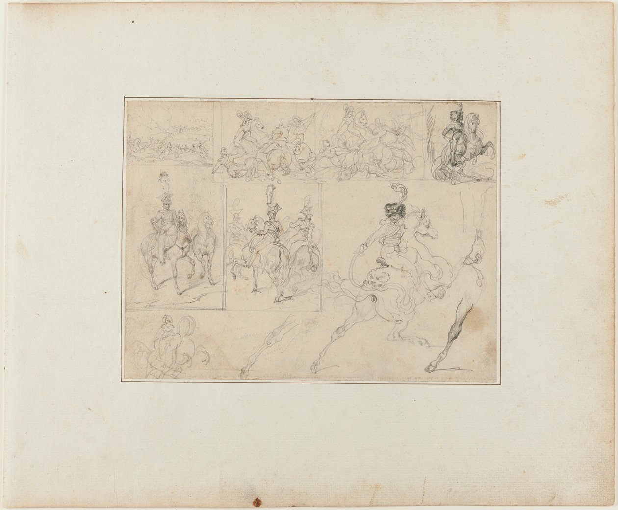 Folha de esboços: Batalhas de Cavalaria e Soldados Montados de Jean Louis André Théodore Géricault