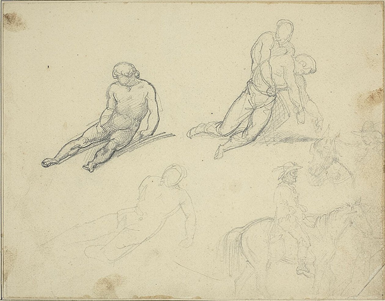 Esboços: Nu reclinado, Homem a apoiar o corpo de de Jean Louis André Théodore Géricault