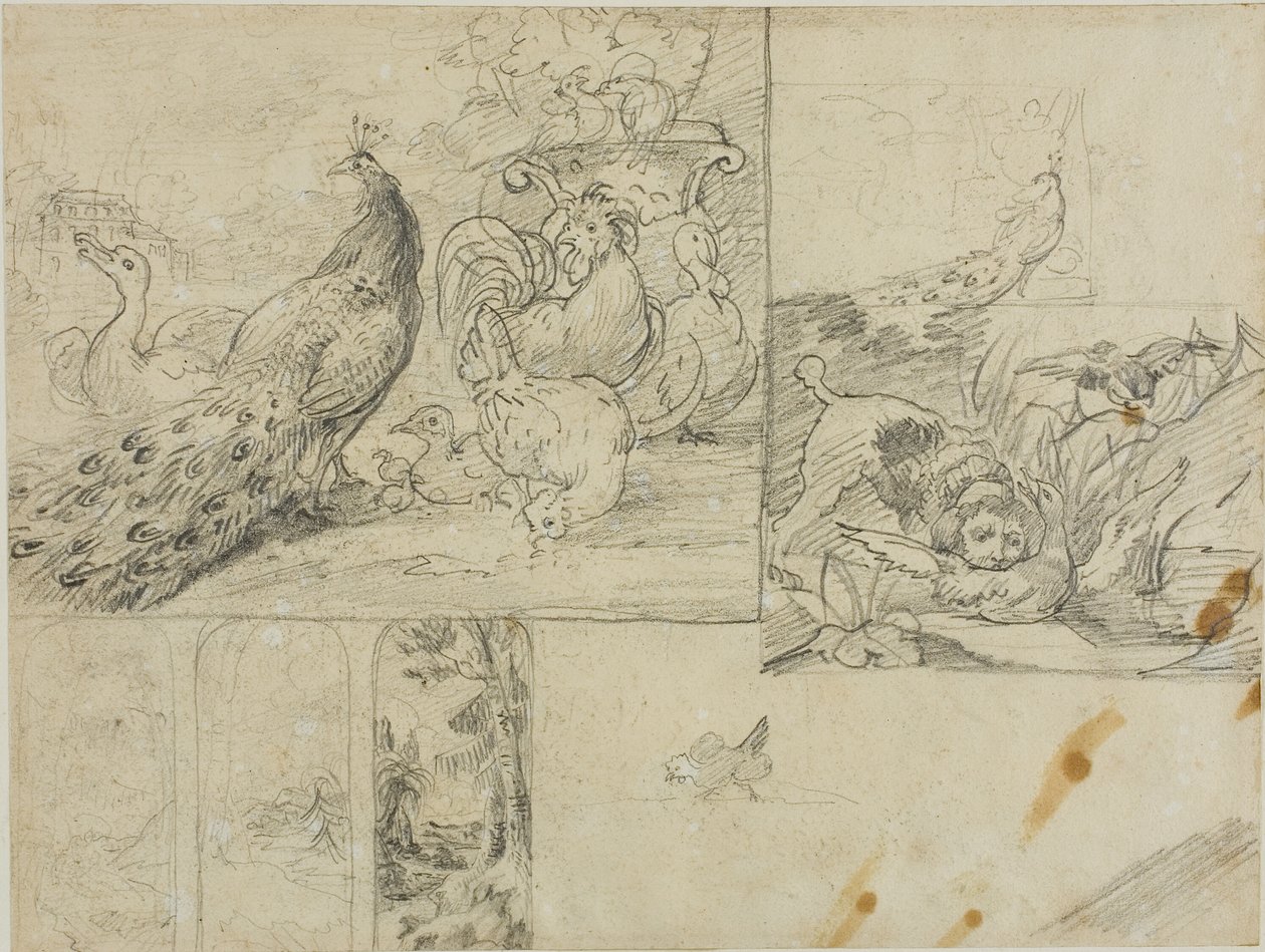 Esboços de composições decorativas de paisagens e animais de Jean Louis André Théodore Géricault