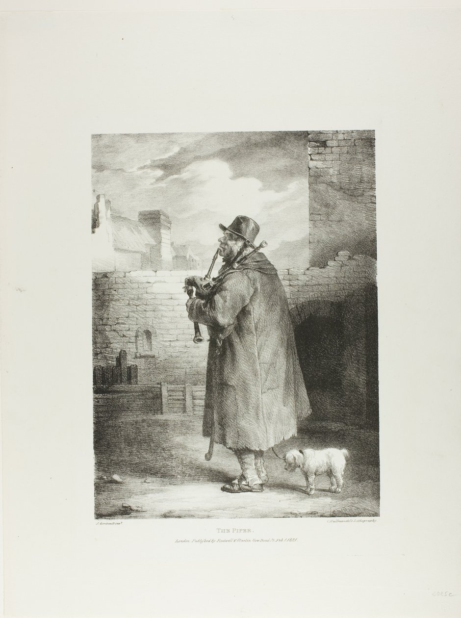 O Flautista, placa 1 de Various Subjects Drawn from Life and on Stone (A Suite Inglesa) de Jean Louis André Théodore Géricault