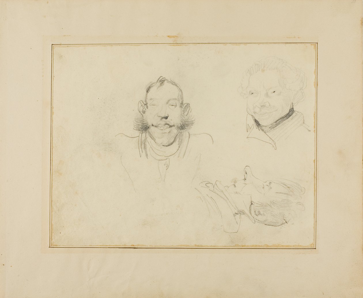Três caricaturas de cabeças de Jean Louis André Théodore Géricault