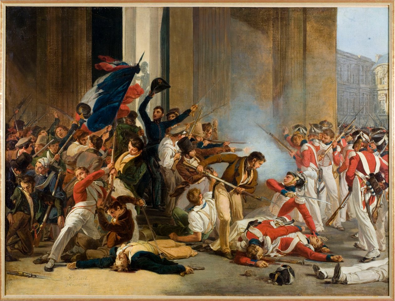 Francês: tomada do Louvre, 29 de julho de 1830; massacre dos guardas suíços de Jean Louis Bezard