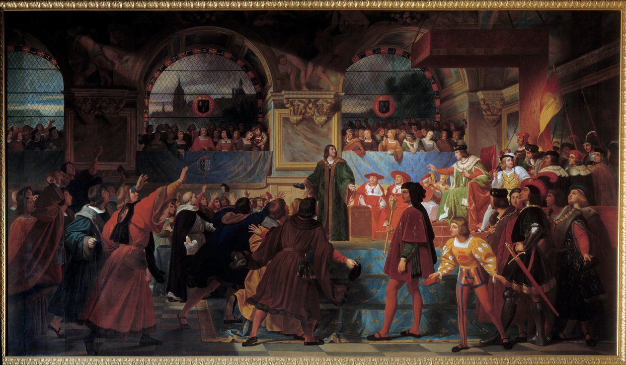 O rei Luís XII proclamou pai do povo aos Estados Gerais de Tours em 14 de Maio de 1506. Este título é-lhe dado porque ele reduziu o tamanho, o imposto pago pelos plebeus. Pintura de Jean Louis Bezard (1799-1861) de Jean Louis Bezard