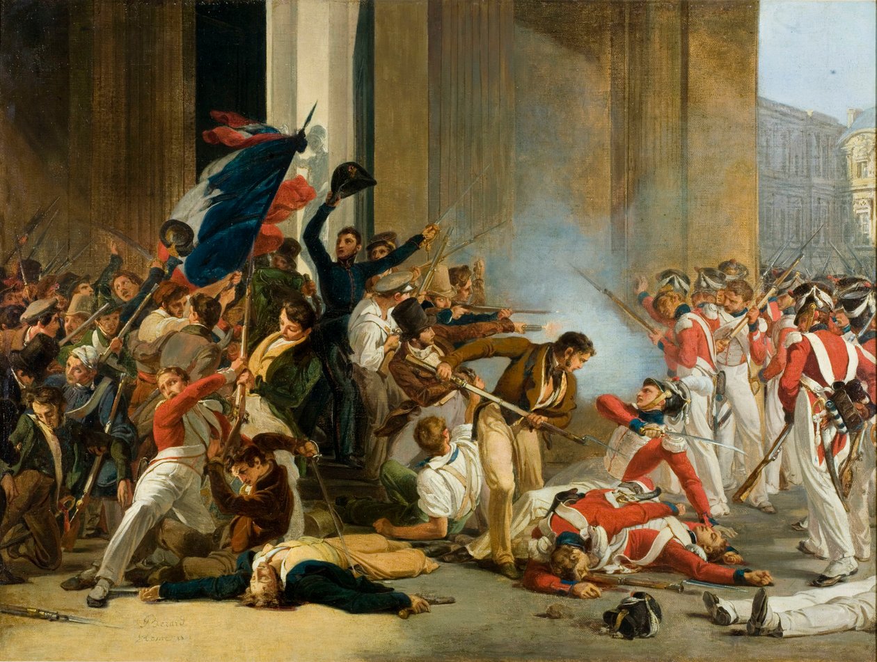 Tomando o Louvre, 29 de julho de 1830. Massacre dos Guardas Suíços, c. 1832. de Jean Louis Bezard