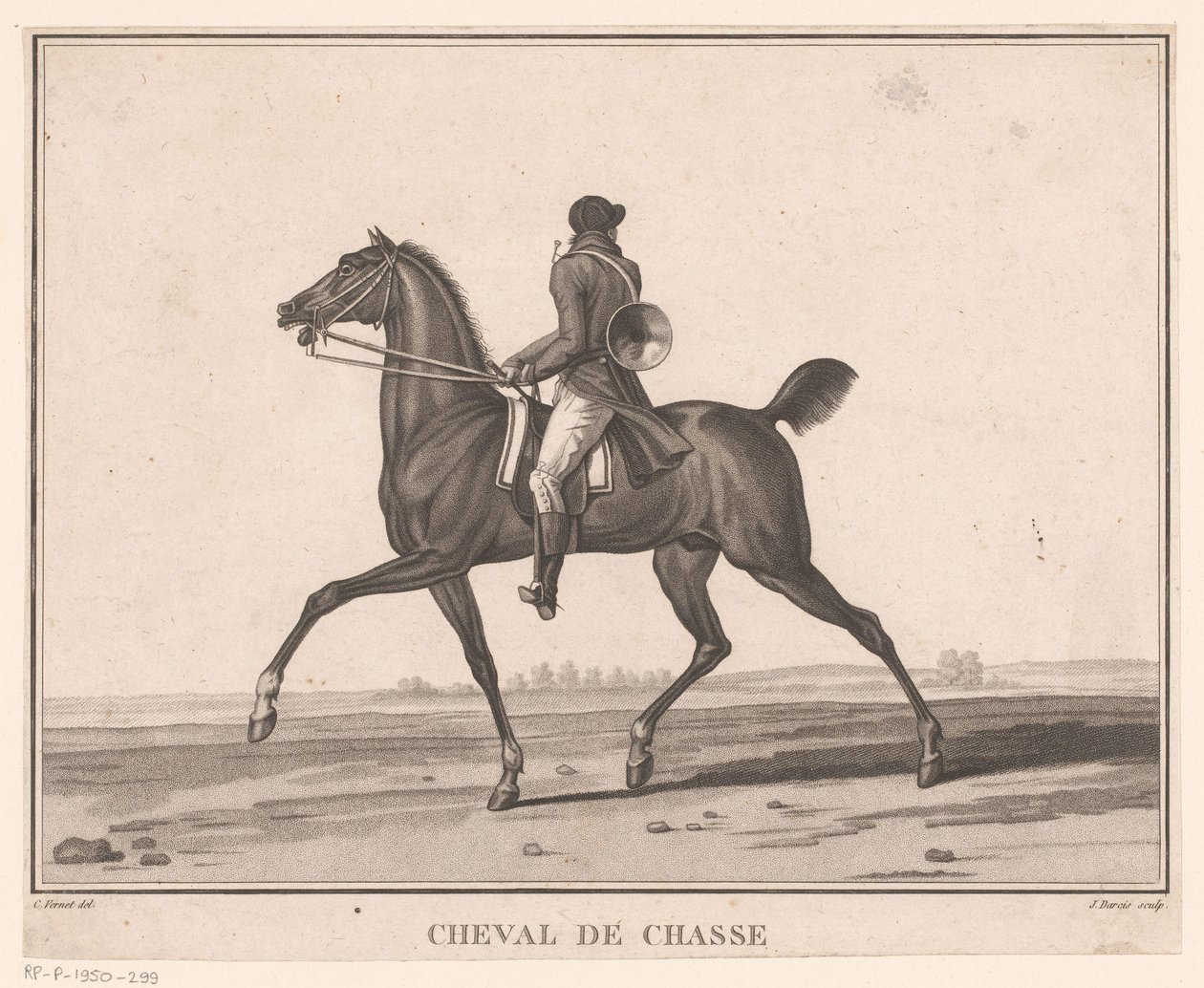 Cavaleiro a cavalo com corno de caça
Cheval de Chasse (título sobre o objecto)
Sujets de chevaux (título da série) de Jean Louis Darcis