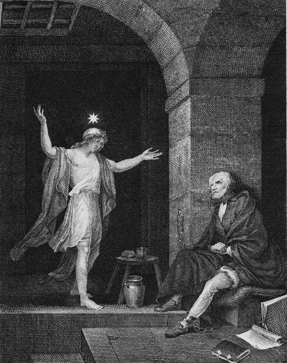 Hesper aparecendo para Colombo na prisão, 1800. de Jean Louis Delignon