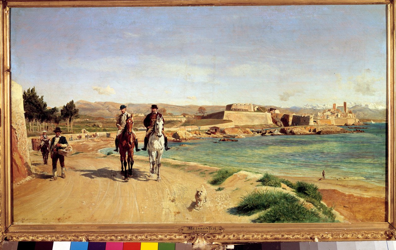 Antibes, o passeio a cavalo. O artista e seu filho Charles (1848-1917), pintor. Pintura de Ernest Meissonier (1815-1891) de Jean Louis Ernest Meissonier