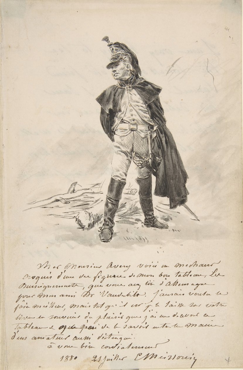 Carta a Samuel P. Avery com o desenho de uma figura militar, 1880. de Jean Louis Ernest Meissonier