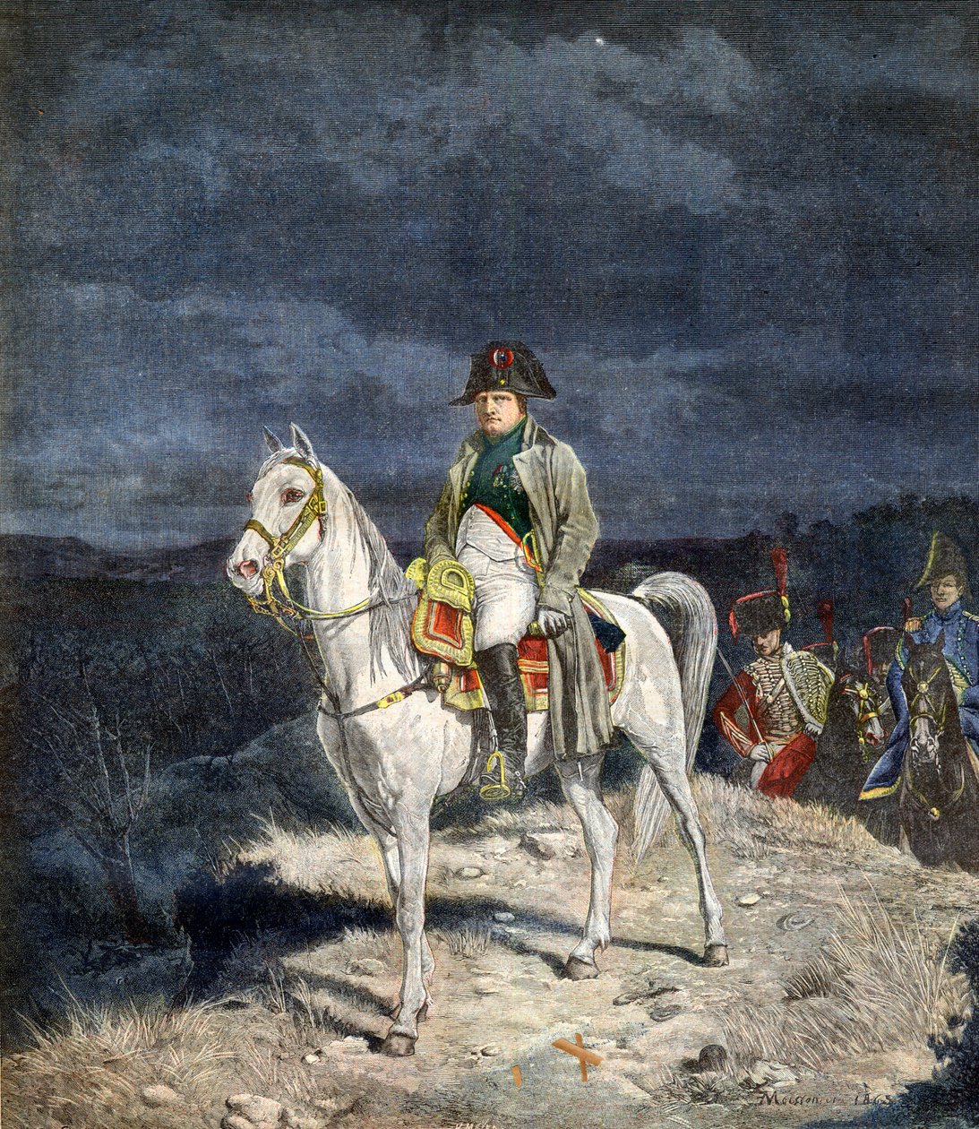 O Imperador Napoleão I da França a cavalo em 1814 - gravura depois de Meissonier. de Jean Louis Ernest Meissonier