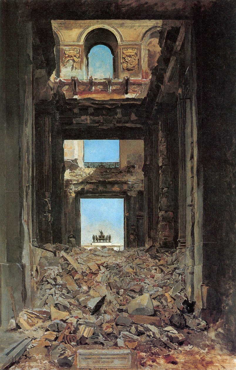 As ruínas do Palácio das Tulherias após a Comuna de 1871, 1877. de Jean Louis Ernest Meissonier