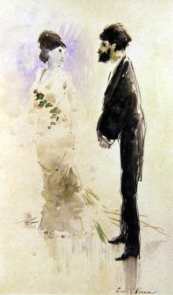 Um amante ficou mudo de medo (aguarela) de Jean Louis Forain