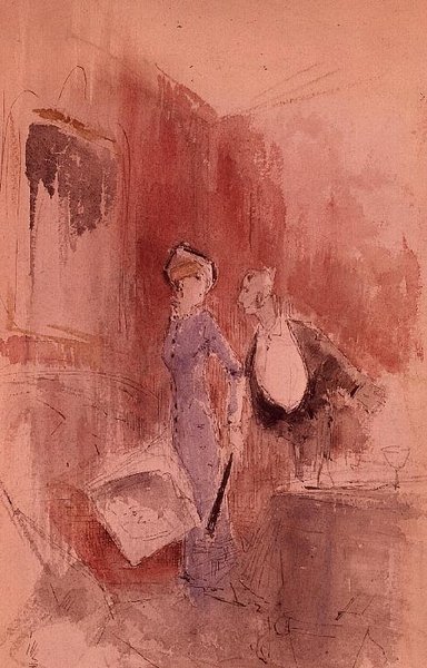 No Restaurante (aguarela) de Jean Louis Forain