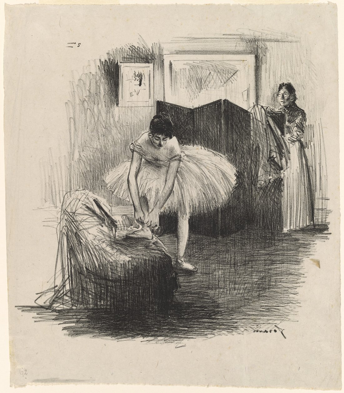 Dançarina amarrando seu chinelo de Jean Louis Forain