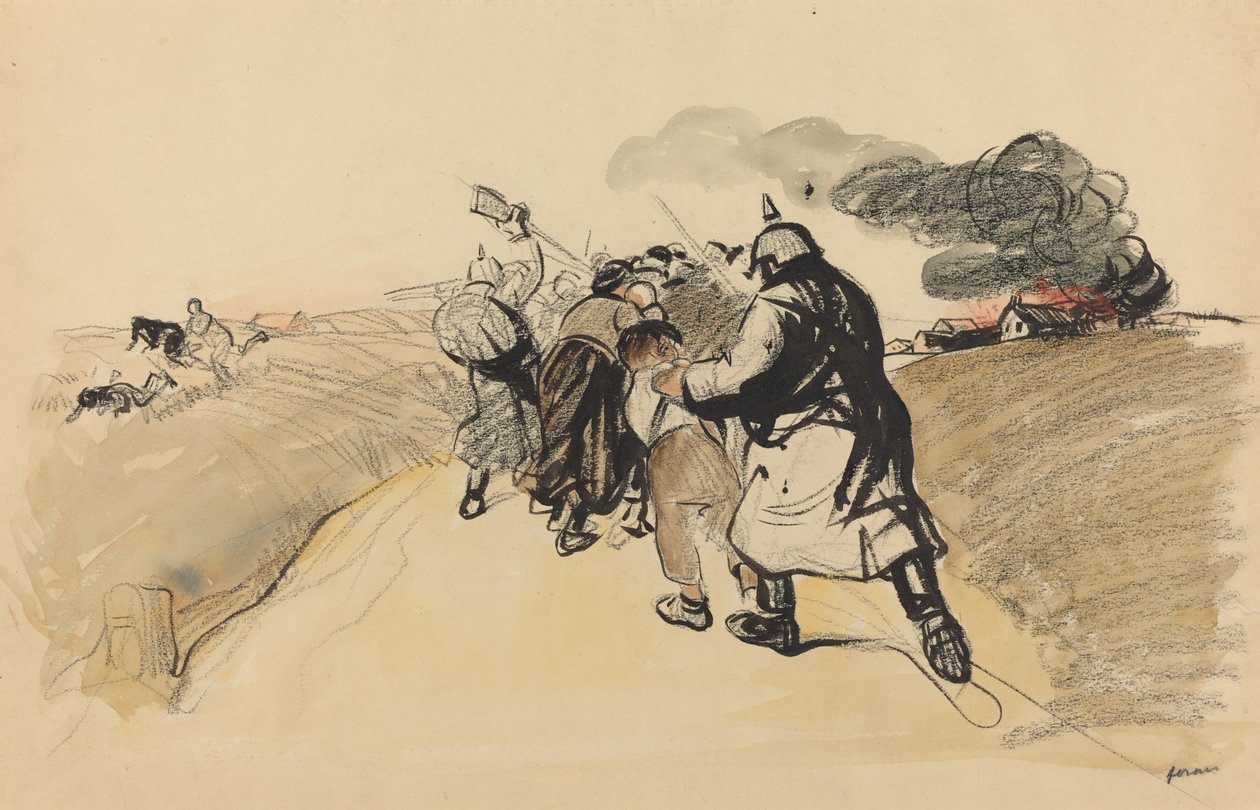 Invasão alemã em uma vila, c. 19141919. de Jean Louis Forain