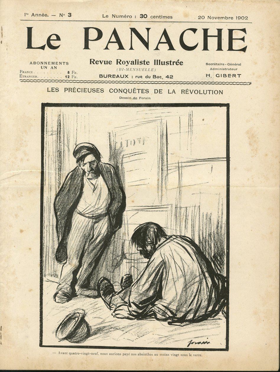 Ilustração de Jean-Louis Forain (1852-1931) para a capa do Le Panache, ilustração da revista Royalist de Jean Louis Forain