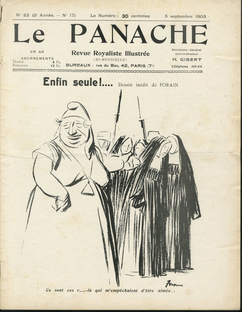 Ilustração de Jean-Louis Forain (1852-1931) para a capa do Le Panache, ilustração da revista Royalist, nº 20 de Jean Louis Forain