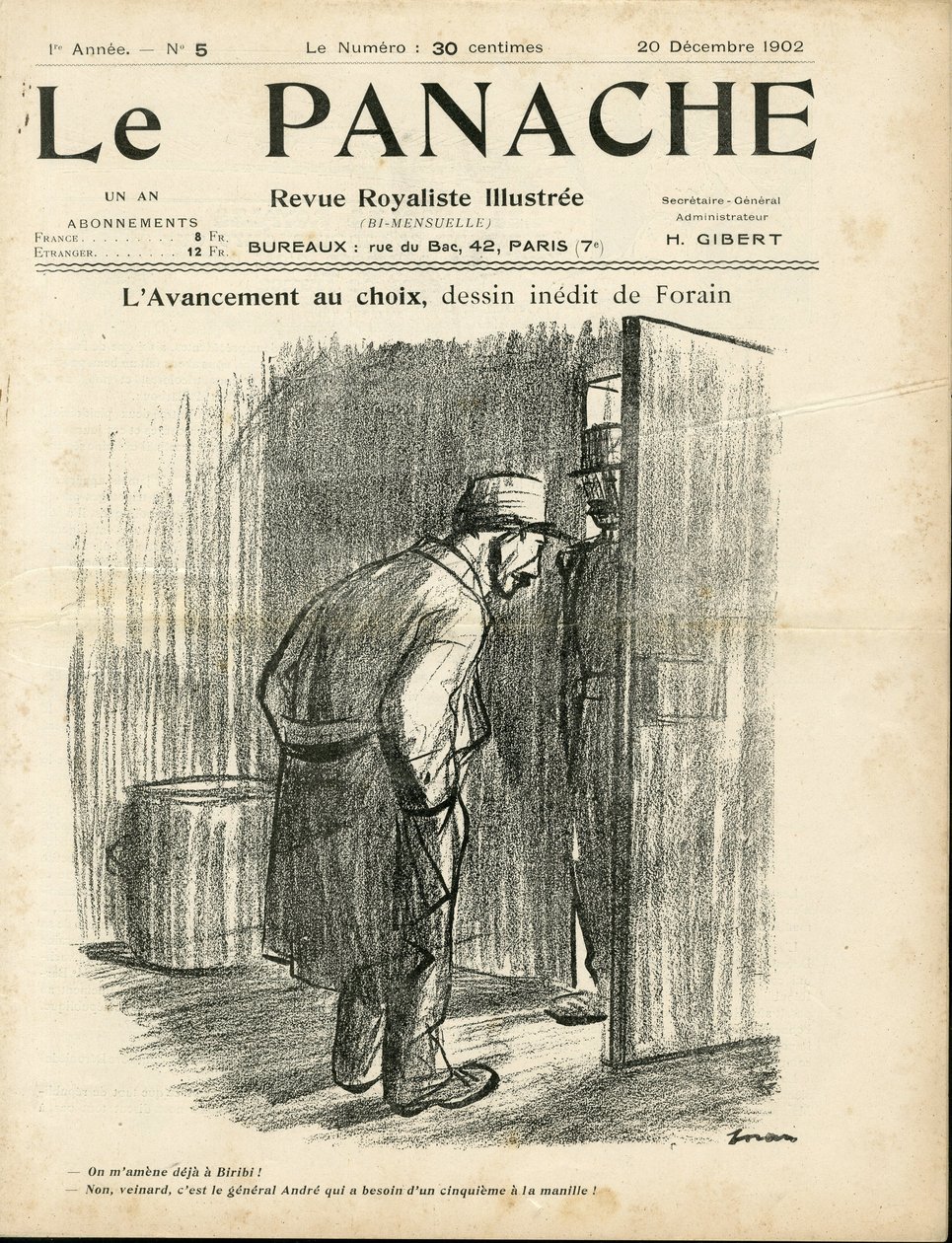 Ilustração de Jean-Louis Forain (1852-1931) para a capa do Le Panache, ilustração da revista Royalist de Jean Louis Forain