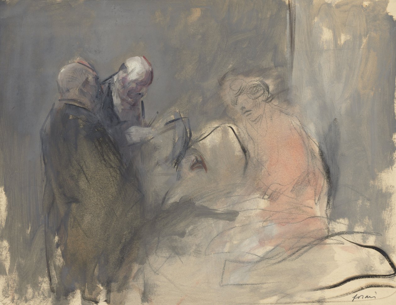 No Hospital, esboço anterior para No Hospital, quarto trimestre de 1800 ou primeiro terço de 1900 de Jean Louis Forain