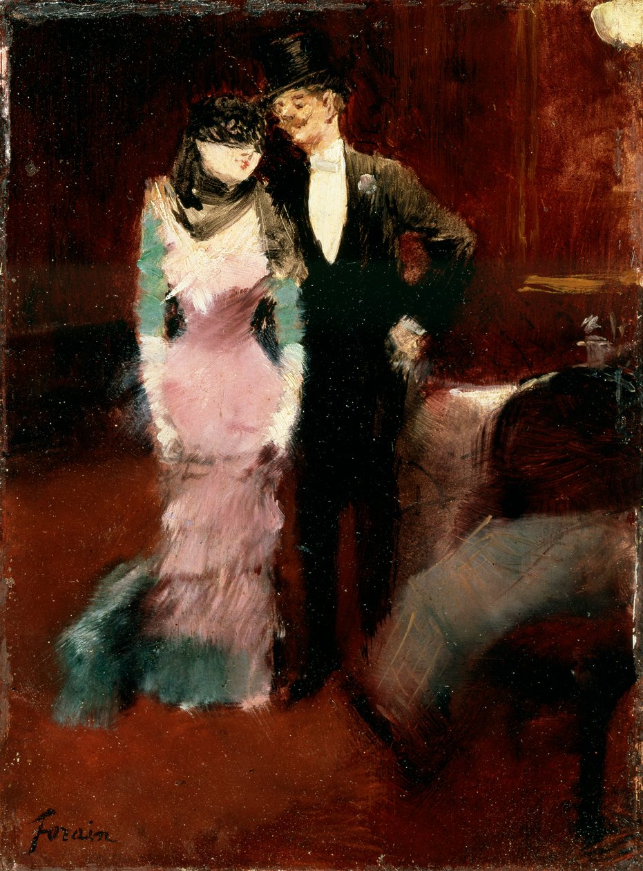 Deixando um baile de máscaras na Ópera de Paris, final do século XIX ou início do século XX. de Jean Louis Forain