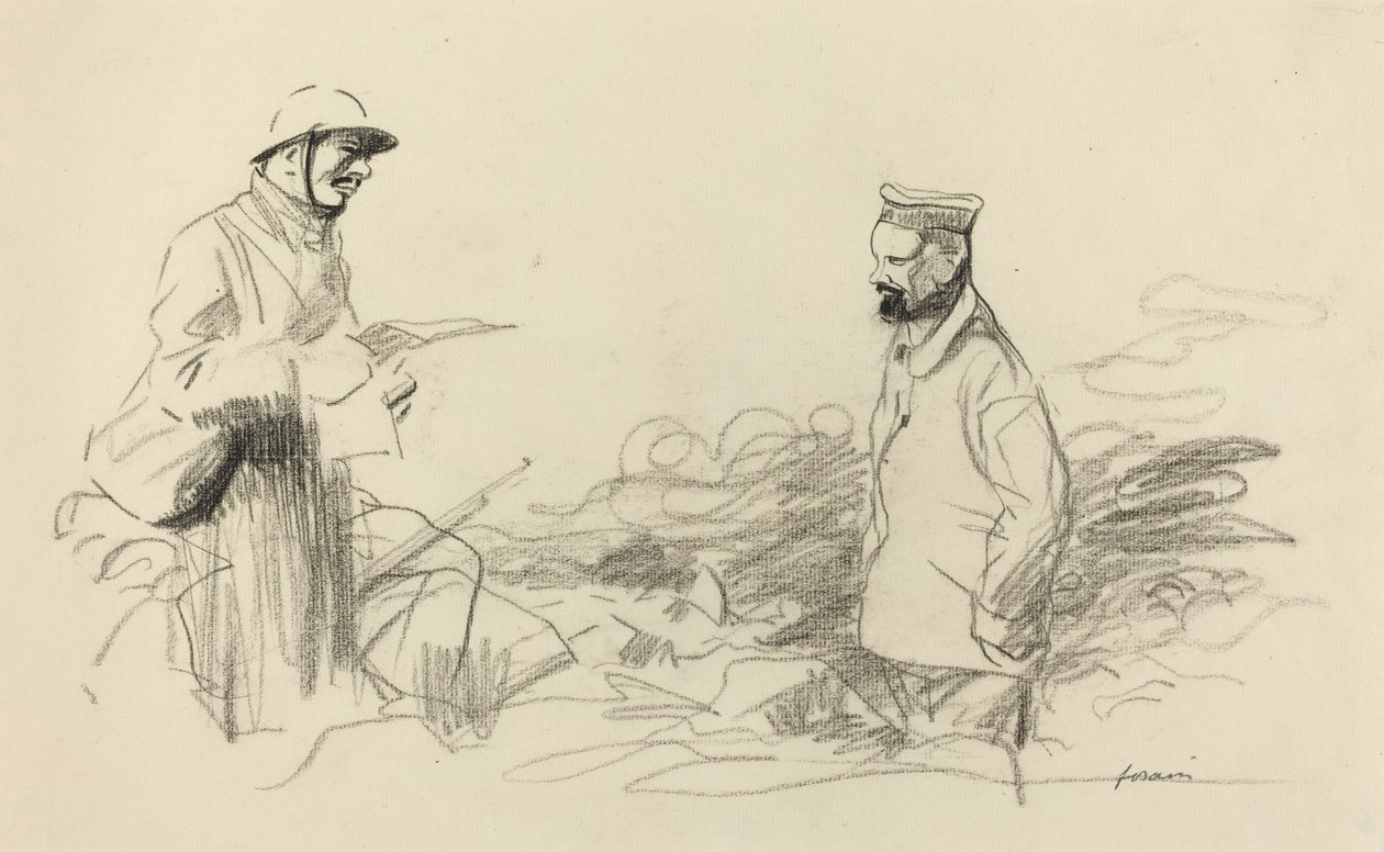 Poilu Acknowledging German Soldier, provavelmente 1918. de Jean Louis Forain