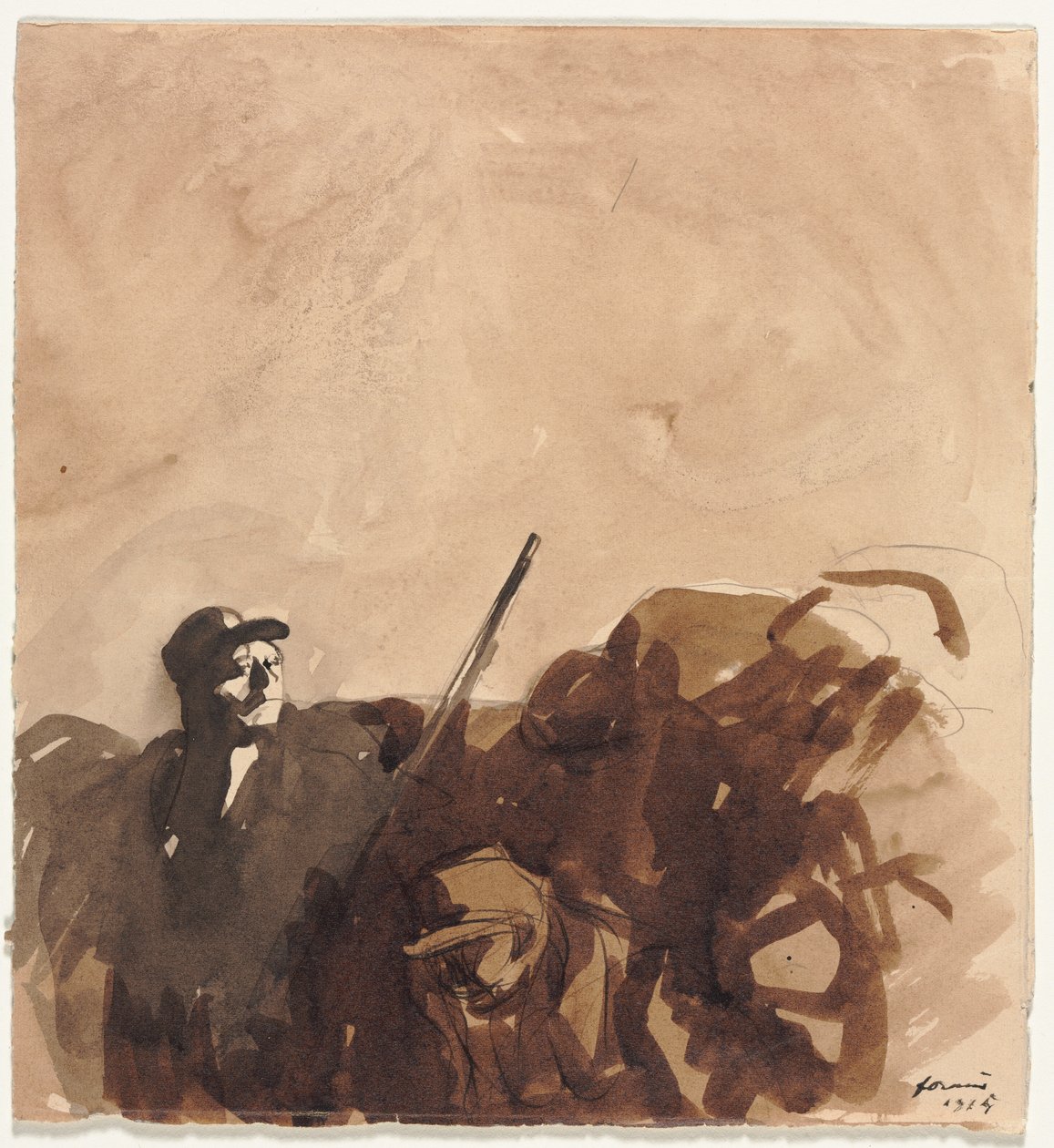 Soldado em uma trincheira (reto) de Jean Louis Forain