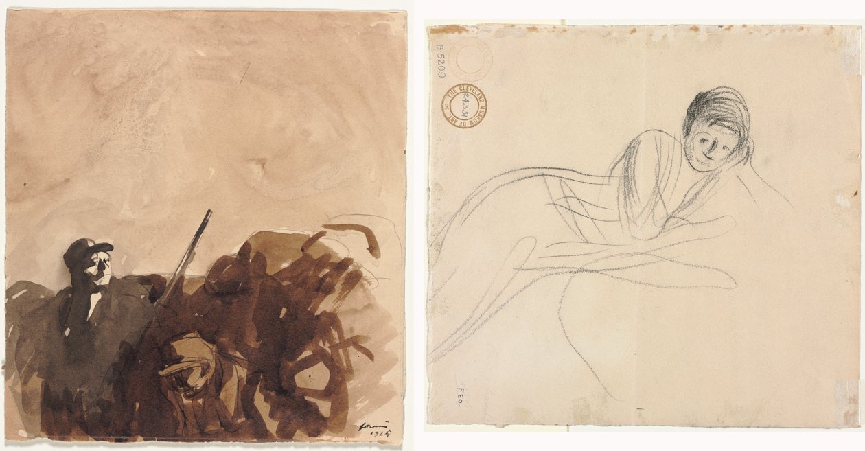 Soldado em uma trincheira (reto) Mulher reclinada (verso) de Jean Louis Forain