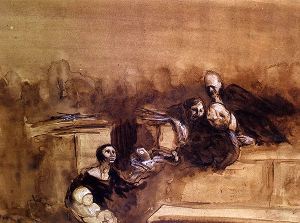 O Processo Sem Esperança (caneta e lavagem com altura branca no papel) de Jean Louis Forain
