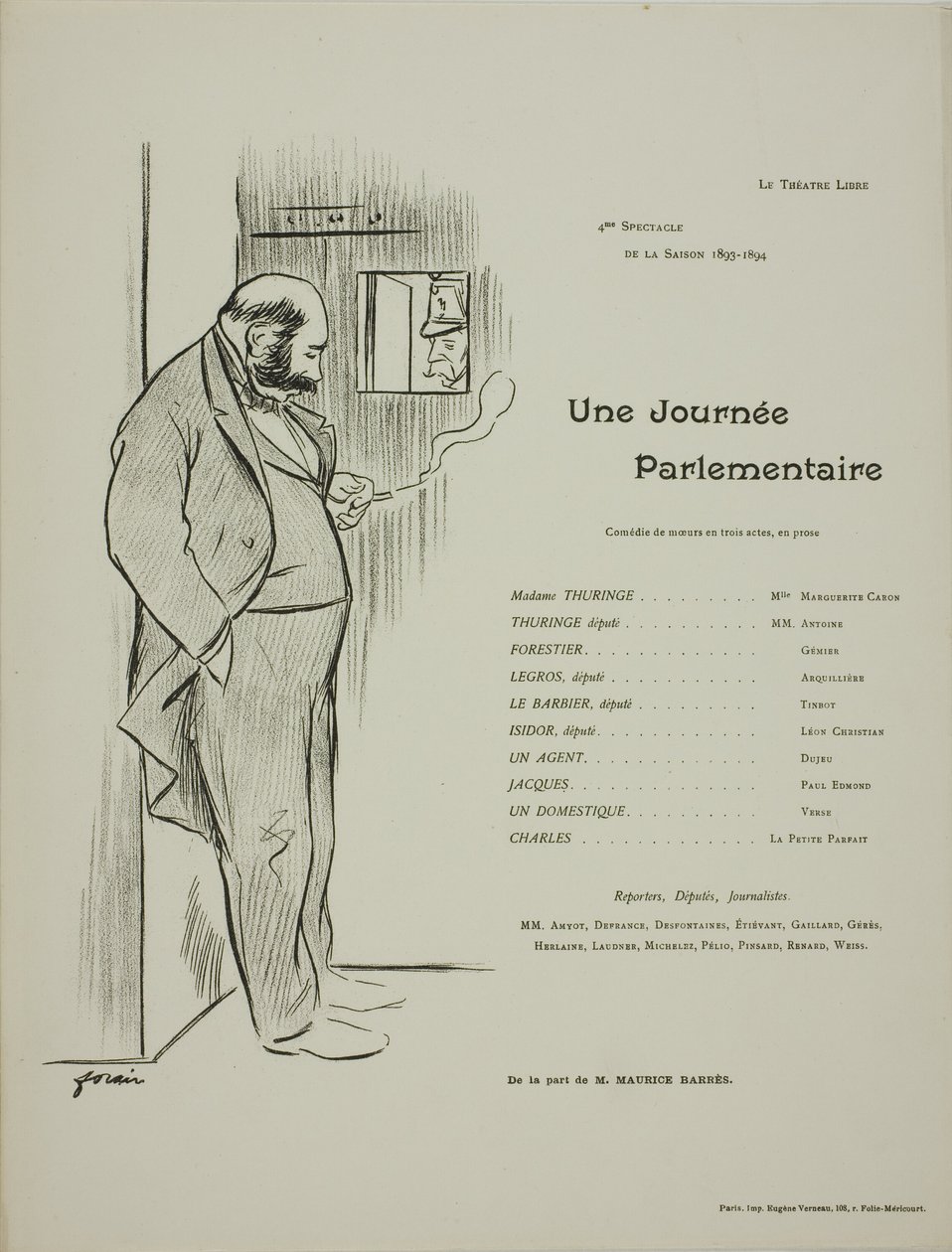 Programa de teatro para Une Journee Parlementaire de Jean Louis Forain