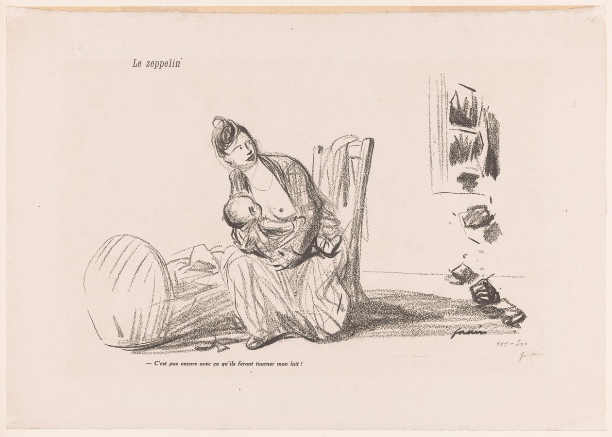 Mulher amamenta enquanto as janelas sopram
Le zeppelin (título sobre o objecto) de Jean-Louis Forain