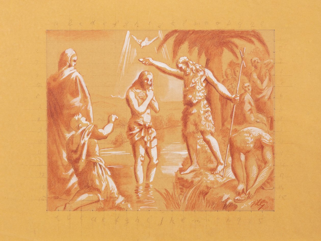 O Baptismo de Cristo (guache e sangue no papel) de Jean Louis Gampert