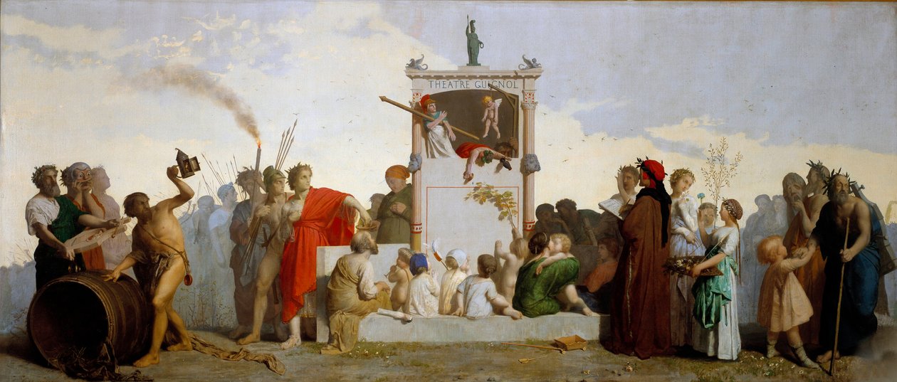 Dante Alighieri, Diogene o Cínico, Sócrates e Homere estão entre o público. Pintura de Jean Louis Hamon (1821-1874) de Jean Louis Hamon