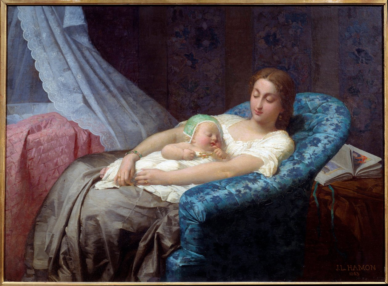 A Jovem Mãe Pintura de Jean Louis Hamon (1821-1874) 1863 Nantes, Musee des Beaux Arts de Jean Louis Hamon