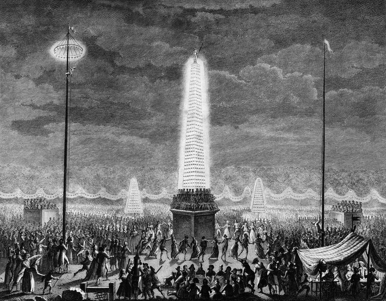Revolução Francesa: Festivais e iluminações nos Champs Elysees em Paris no dia 18 de julho de Jean Louis II (after) Prieur