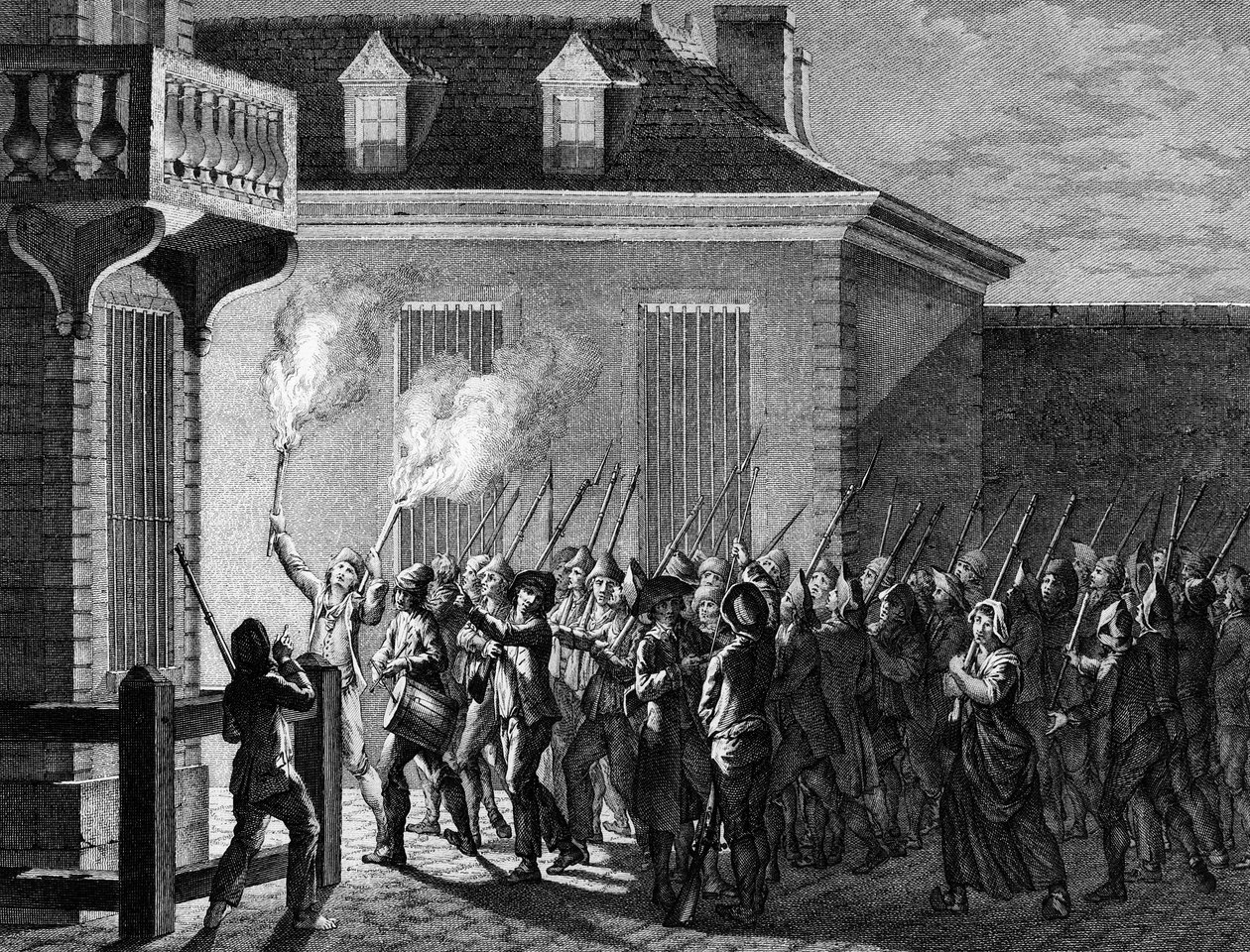 Revolução Francesa: A guarda de Paris pelo povo na noite de 12 para 13 de Julho de 1789. Gravação por Berthaut depois de Prior. Paris, Biblioteca do Instituto de História da Revolução de Jean Louis II (after) Prieur