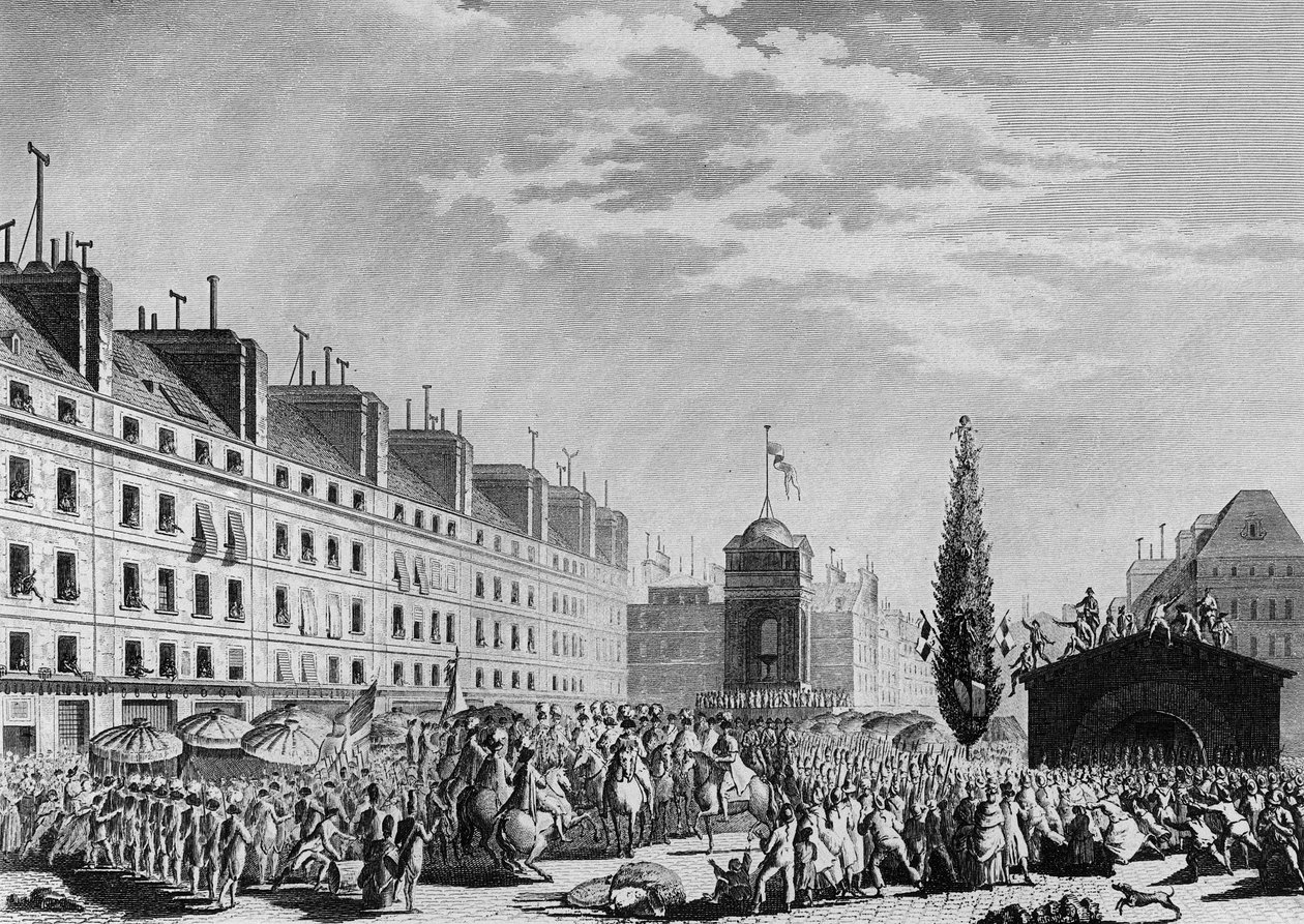 Revolução Francesa: Proclamação da Constituição (Monarquia Constitucional: Separação de poderes e instituição da Monarquia Constitucional) Place du Marche des Innocents em Paris, em 14 de setembro de Jean Louis II (after) Prieur