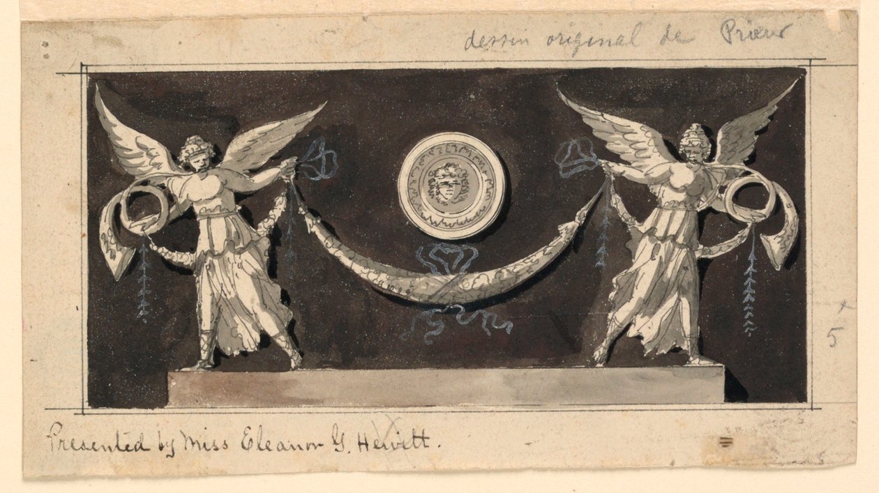 Painel Decorativo: Famas apoiando um Swag sob um medalhão de Jean Louis Prieur the Younger