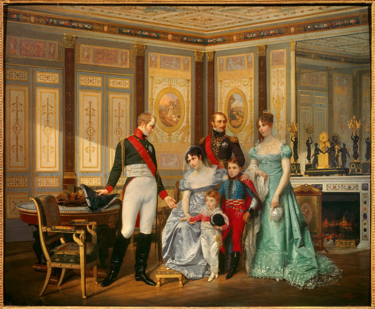 O Impresso Josephine de Beauharnais (1763-1814) recebeu o Czar Alexandre I (1777-1825) a quem recomendou seus filhos em maio de 1814 O Impresso é cercado por Eugene Rose de Beauharnais dit Prince Eugene (1781-1824), Hortense de Beauharnais (1783 de Jean Louis Victor Viger du Vigneau