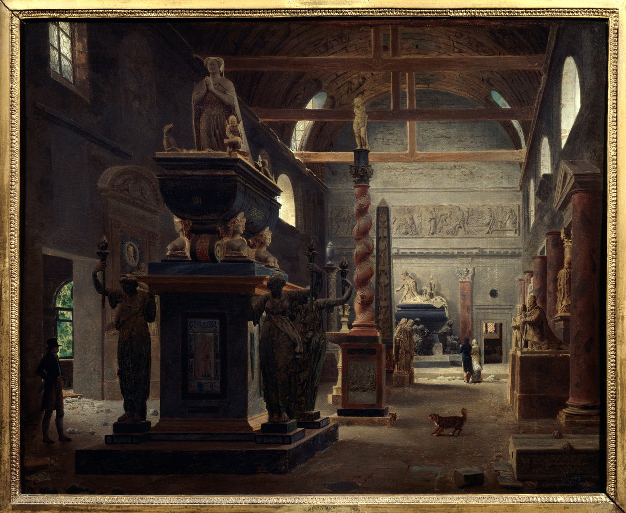A sala de introdução do Musee des Monuments Francais no convento dos Petites Augustins rue Bonaparte em Paris Pintura de Jean Lubin Vauzelle (1776-afr 1837) 1812 Sol. 0,6x0,75 m Paris, Musee Carnavalet. de Jean Lubin Vauzelle