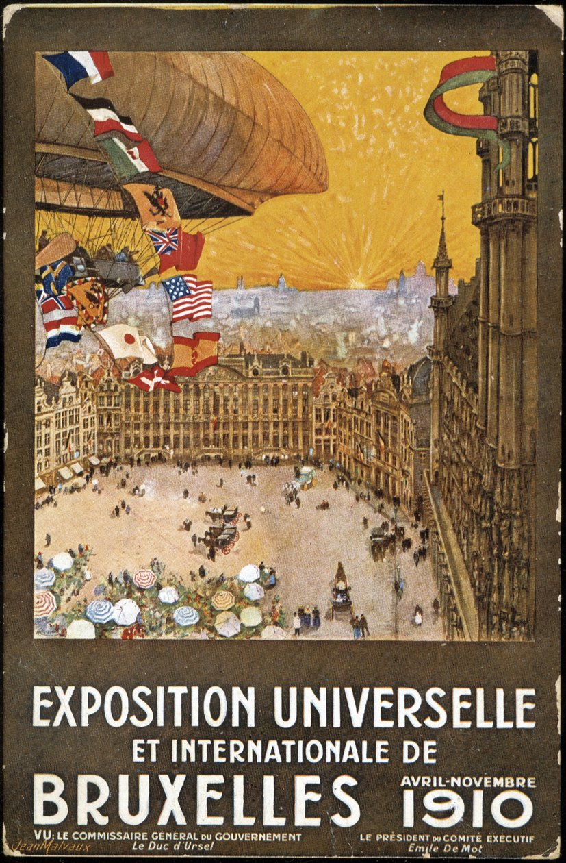 Exposição Mundial e Internacional em Bruxelas, cartaz de Jean Malvaux. Cromolitografia de Jean Malvaux