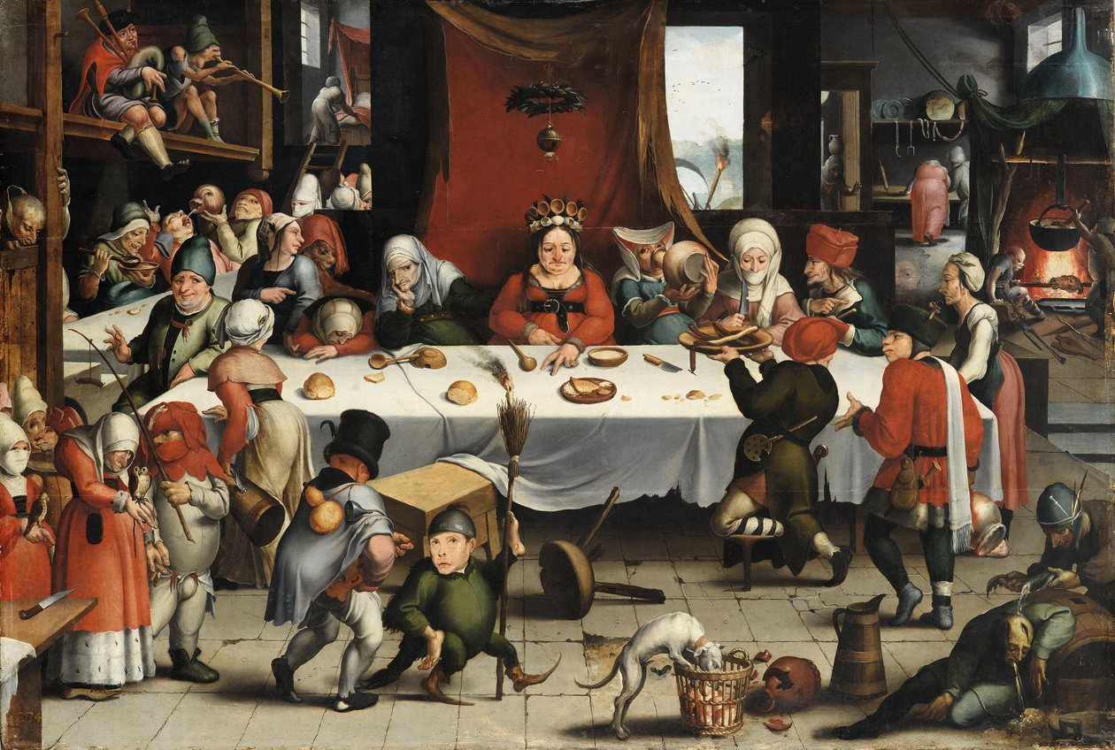 Banquete burlesco, c.1550 (óleo no painel) de Jean Mandyn