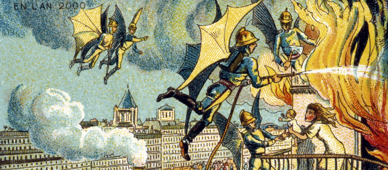 Bombeiro Voador. Da série Visões do Ano 2000, 1899 de Jean Marc Côté