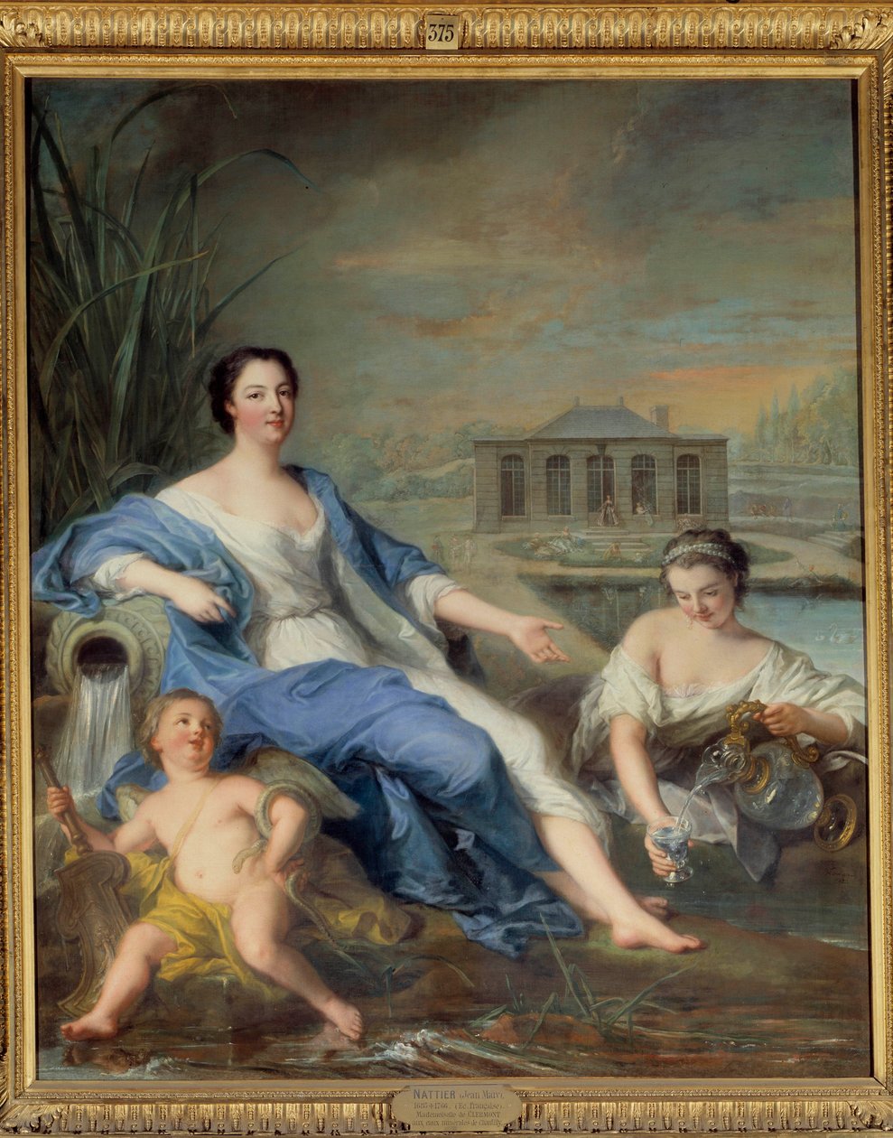 Retrato completo de Marie Anne de Bourbon, conhecida como Mademoiselle de Clermont (1697-1741) no Chantilly Mineral waters Painting by Jean Marc (Jean-Marc) Nattier (1685-1766) de Jean Marc Nattier