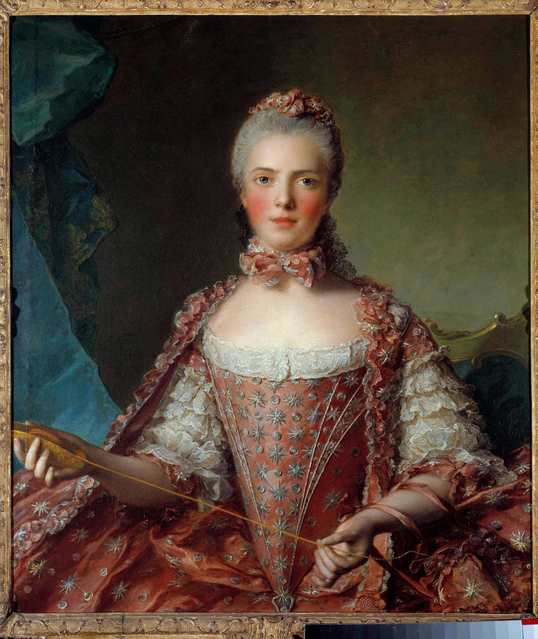 Retrato de Madame Adelaide de France (1732-1800) fazendo nós Pintura de Jean-Marc (Jean Marc) Nattier (1685-1766) 1756 Sol 1,26x0,96 m - Retrato de Madame Adelaide de France (1732-1800) fazendo nós de amarração. Pintura de Jean-Marc (Jean Marc) Nattier (16 de Jean Marc Nattier