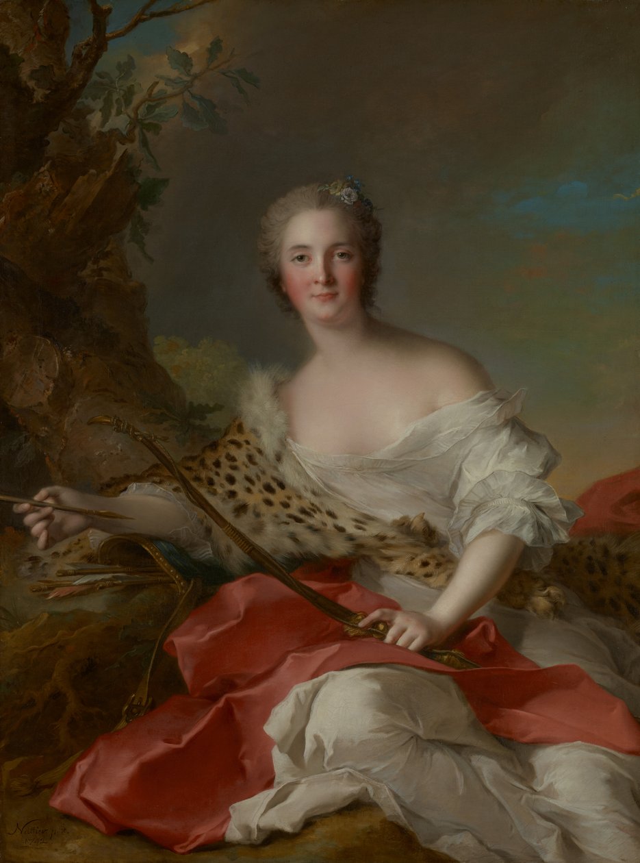 Retrato de Madame Bonnier de la Mosson como Diana (Constance-Gabrielle-Magdeleine du Monciel de Lauraille) de Jean Marc Nattier