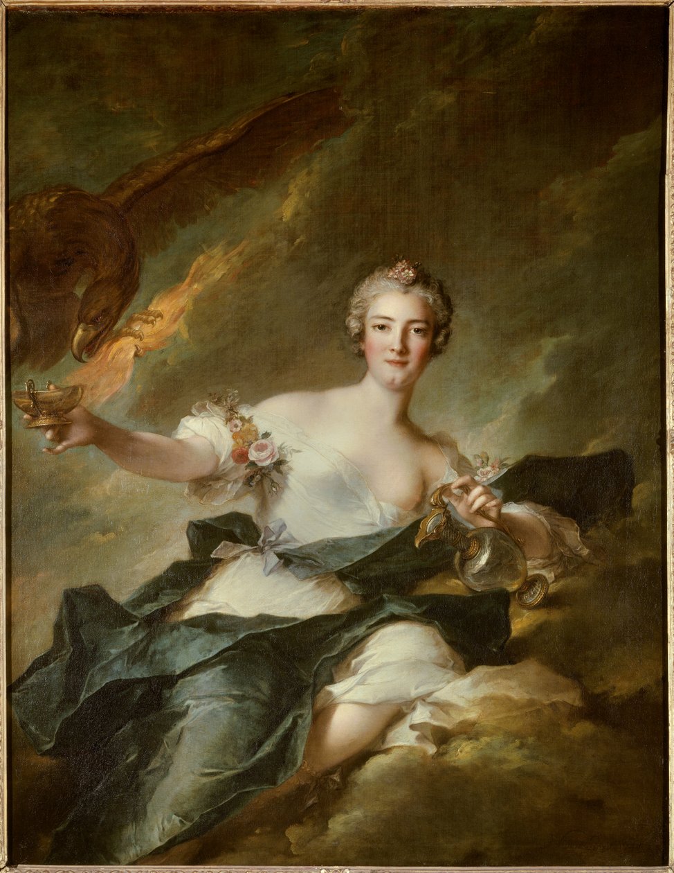 Retrato da Duquesa de Chaulnes, representada em Hebe, deusa da Razão (Anne Josephe Bonnier de la Masson (1718-1787), esposa do Duque de Chaulnes) É representada com uma águia simbolizando o deus Júpiter - Pintura de Jean Marc (Jean-Marc) Nattie de Jean Marc Nattier