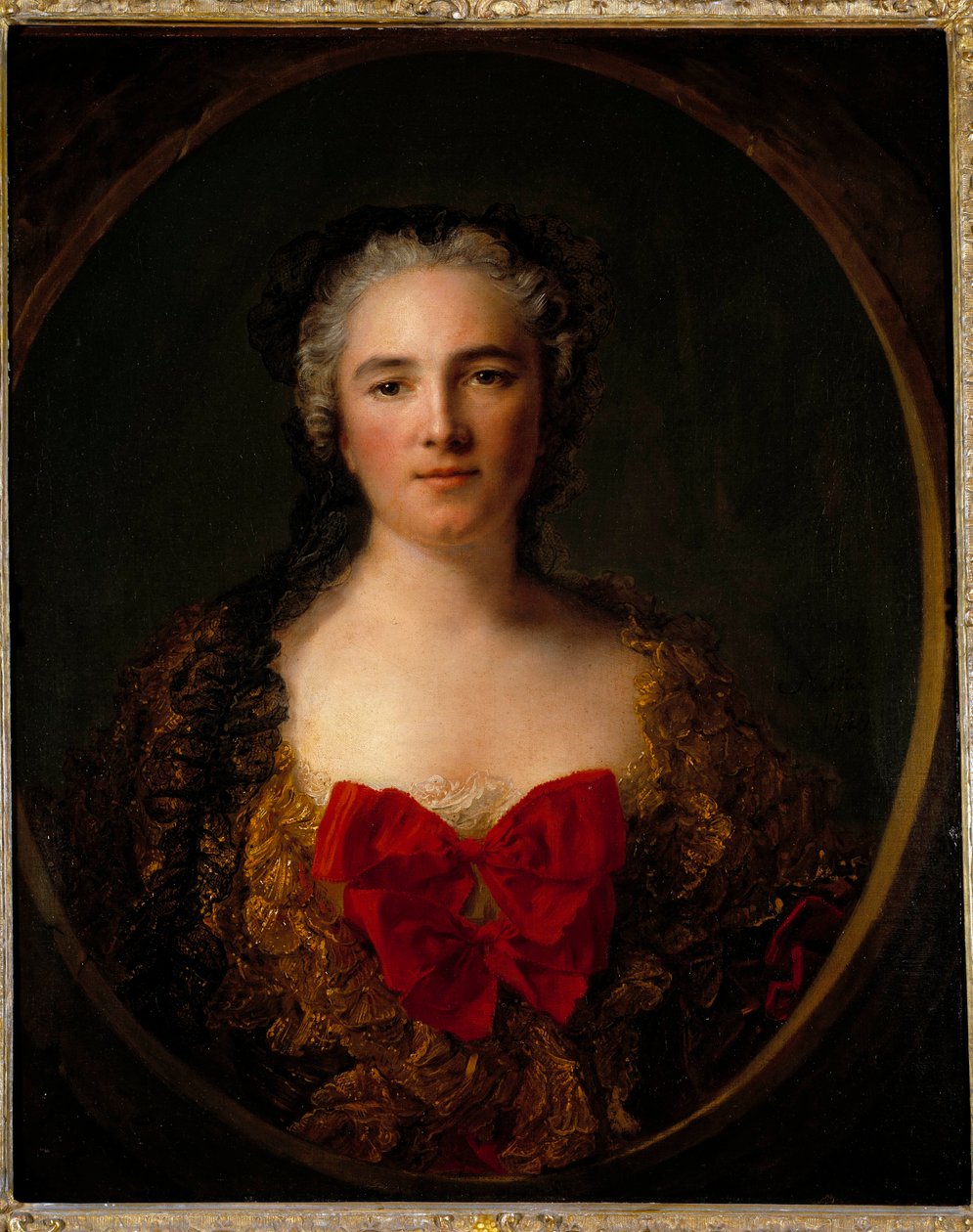 Retrato da Marquesa Louise Elisabeth De Dreux Breze Ela usa um vestido enfeitado com nó vermelho - Pintura de Jean Marc (Jean-Marc) Nattier (1685-1766) 1749 Dim 0,73x0,59 m Douai musee de la Chartreuse de Jean Marc Nattier